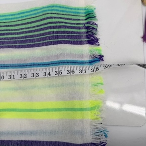 Francesca's Beach Wrap Striped Scarf Coverup Lightweight Neon‎ Green Blue Boho - Picture 5 of 7